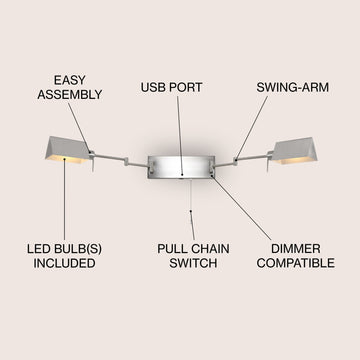 Arlo Farmhouse Industrial Single Swing Arm Plug-In or Hardwired Iron LED Wall Sconce with Pull-Chain